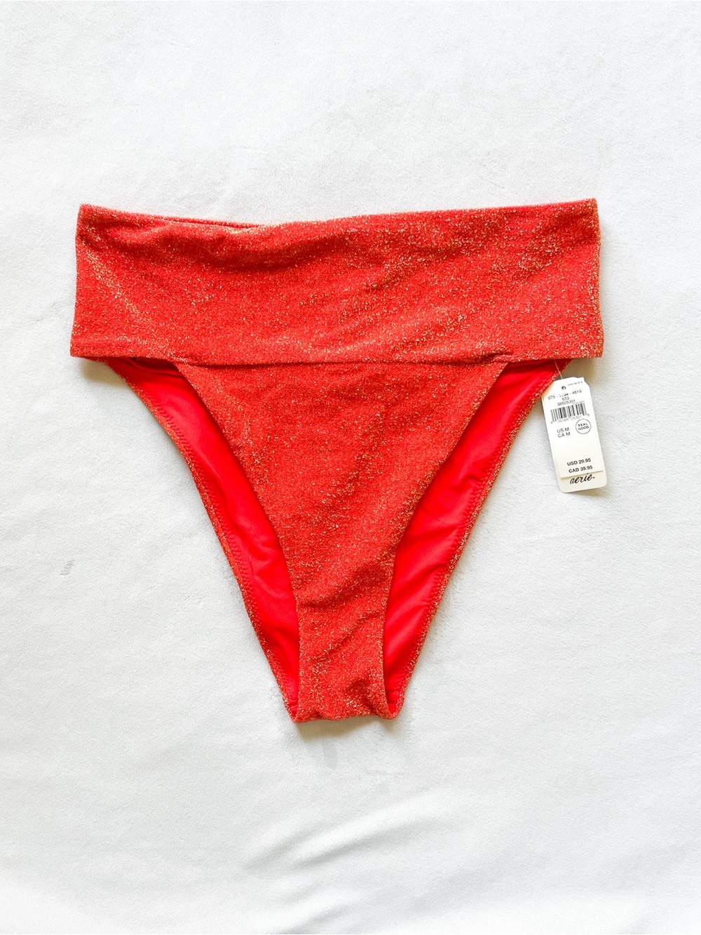 aerie Red-Orange Sparkle Bikini Bottoms - Medium
